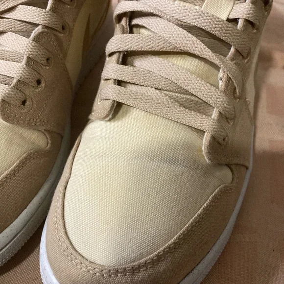 Women’s Nike Air Jordan 1 Mid SE Beige/Cream/Peach Canvas Shoe - Picture 9 of 10